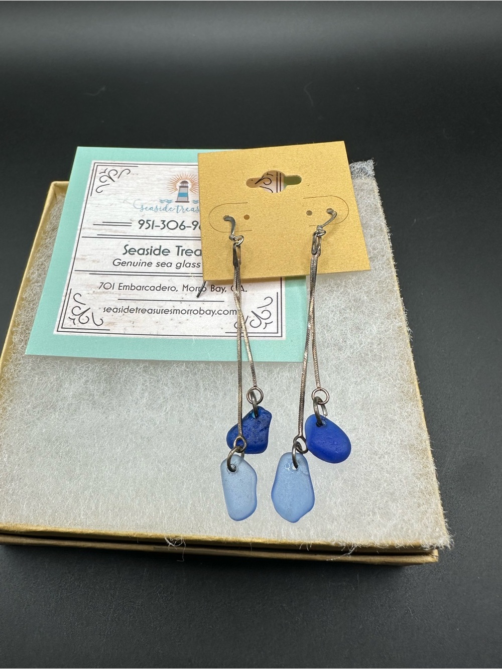 Blue Sea Glass Drop Earrings Silver